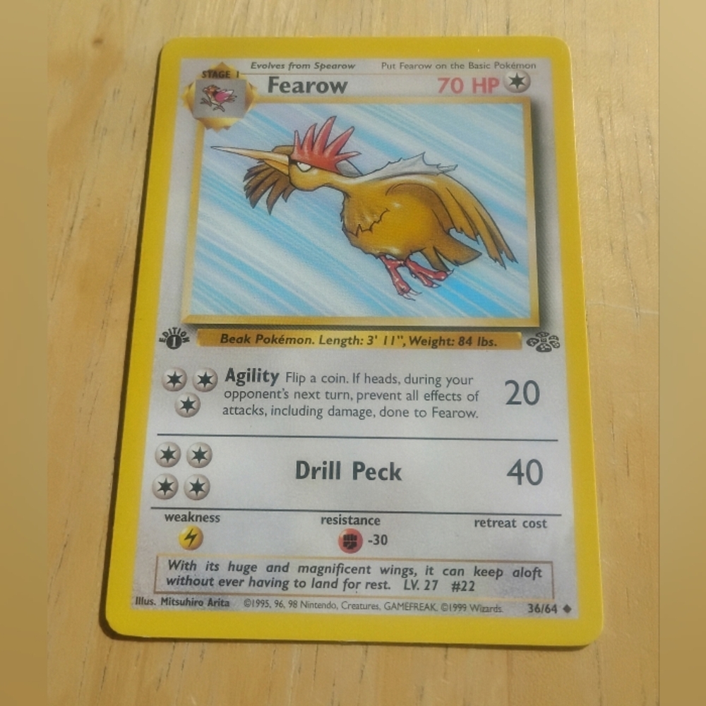 LP WOTC 1999 1st Edition Fearow 36/64 Jungle Set Pokemon Card